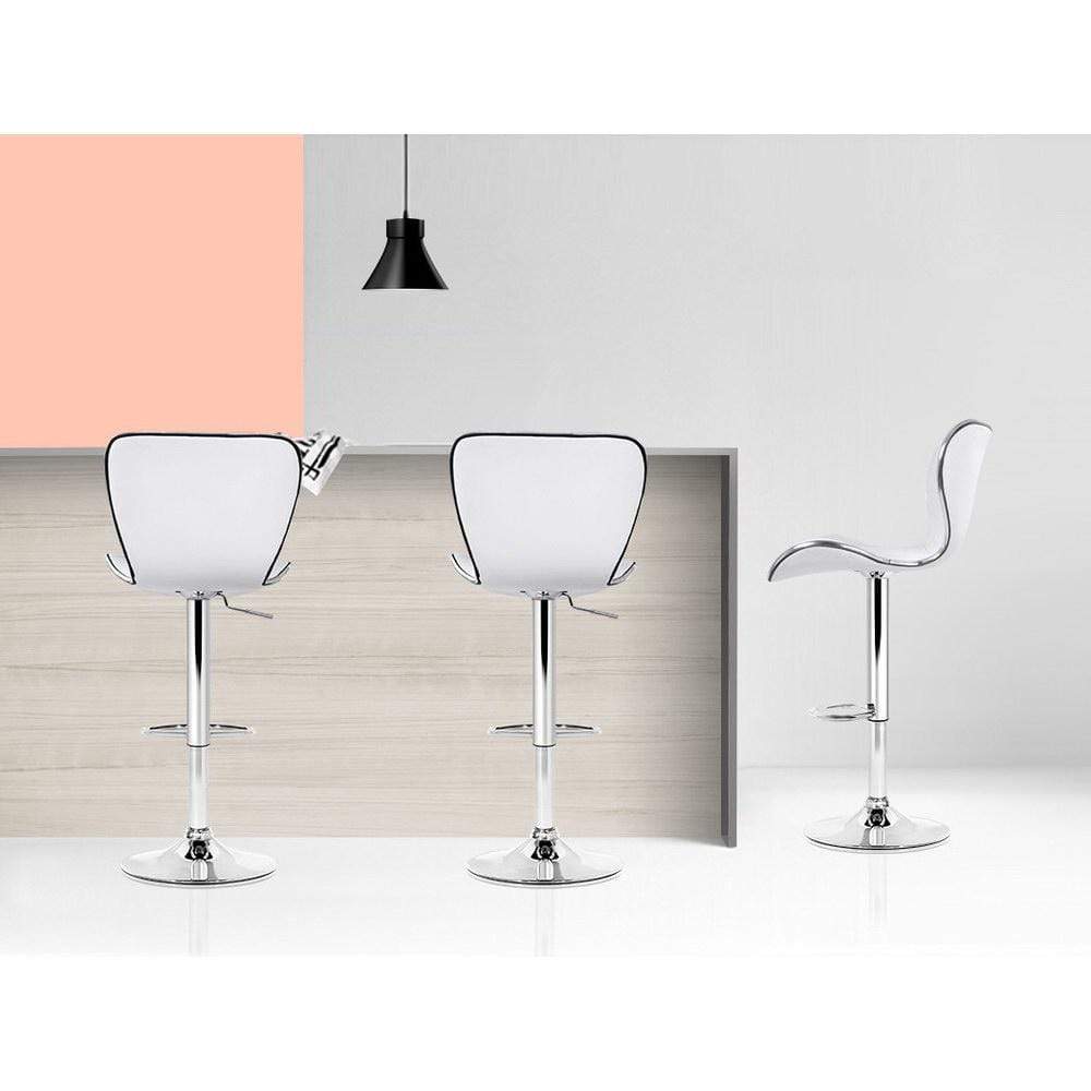 Artiss Set of 4 PU Leather Patterned Bar Stools - White and Chrome - Newstart Furniture