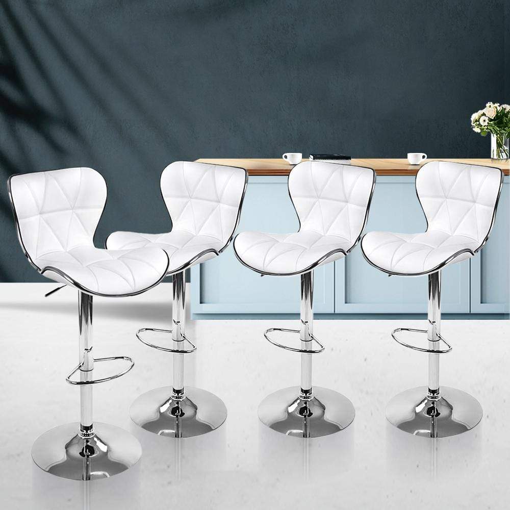 Artiss Set of 4 PU Leather Patterned Bar Stools - White and Chrome - Newstart Furniture