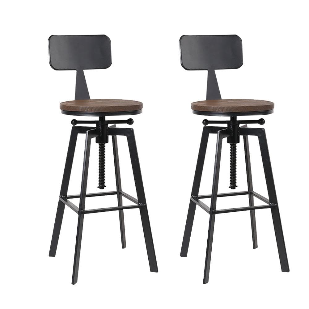 Artiss Set of 2 Rustic Industrial Style Metal Bar Stool - Black and Wood - Newstart Furniture