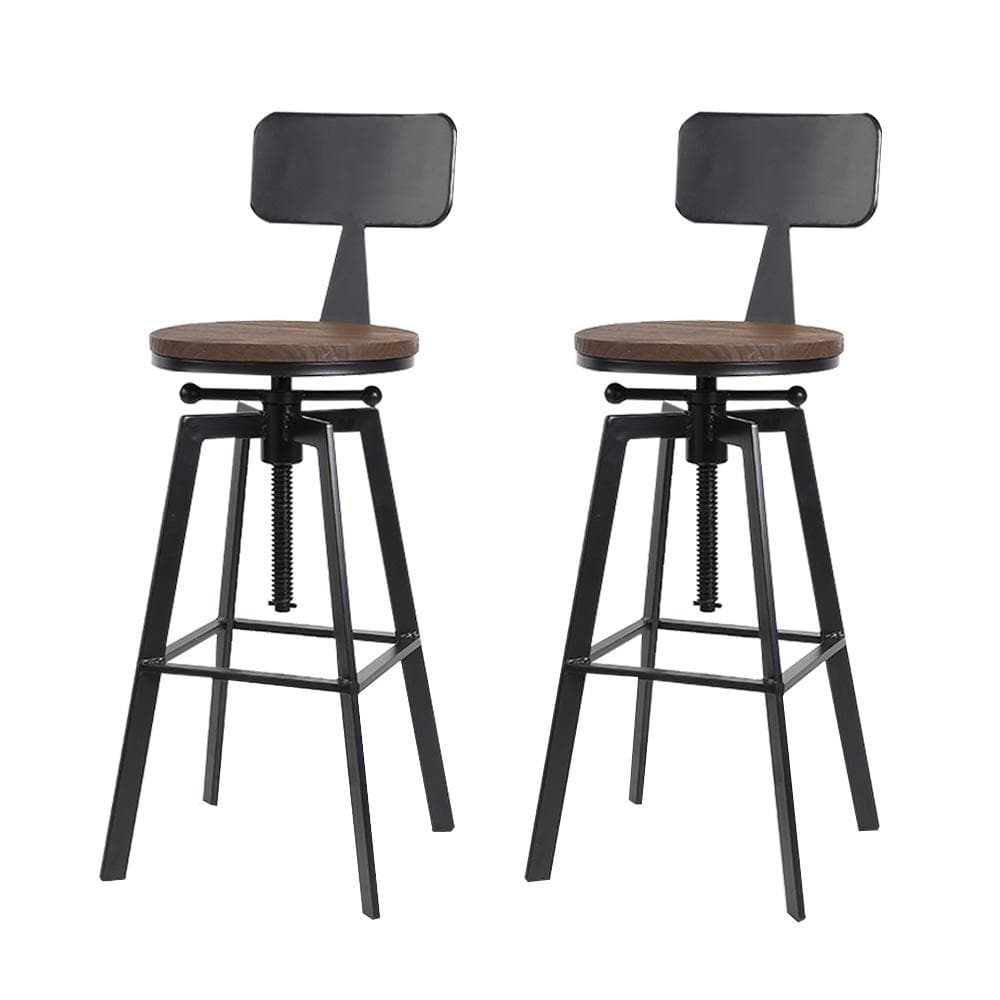 Artiss Set of 2 Rustic Industrial Style Metal Bar Stool - Black and Wood - Newstart Furniture