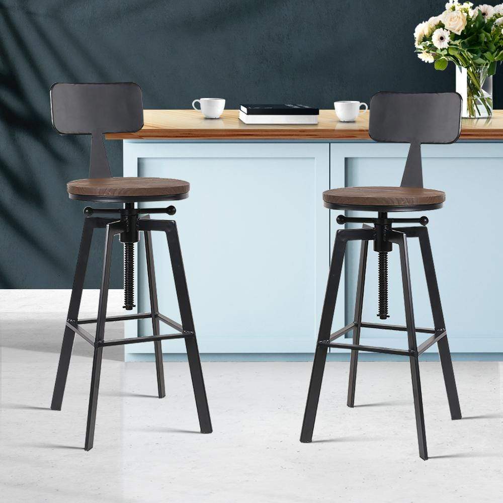 Artiss Set of 2 Rustic Industrial Style Metal Bar Stool - Black and Wood - Newstart Furniture