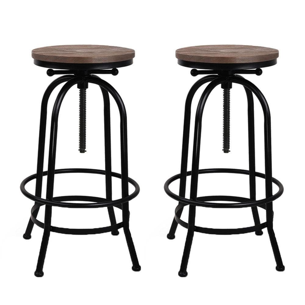 Artiss Set of 2 Bar Stool Industrial Round Seat Wood Metal - Black and Brown - Newstart Furniture
