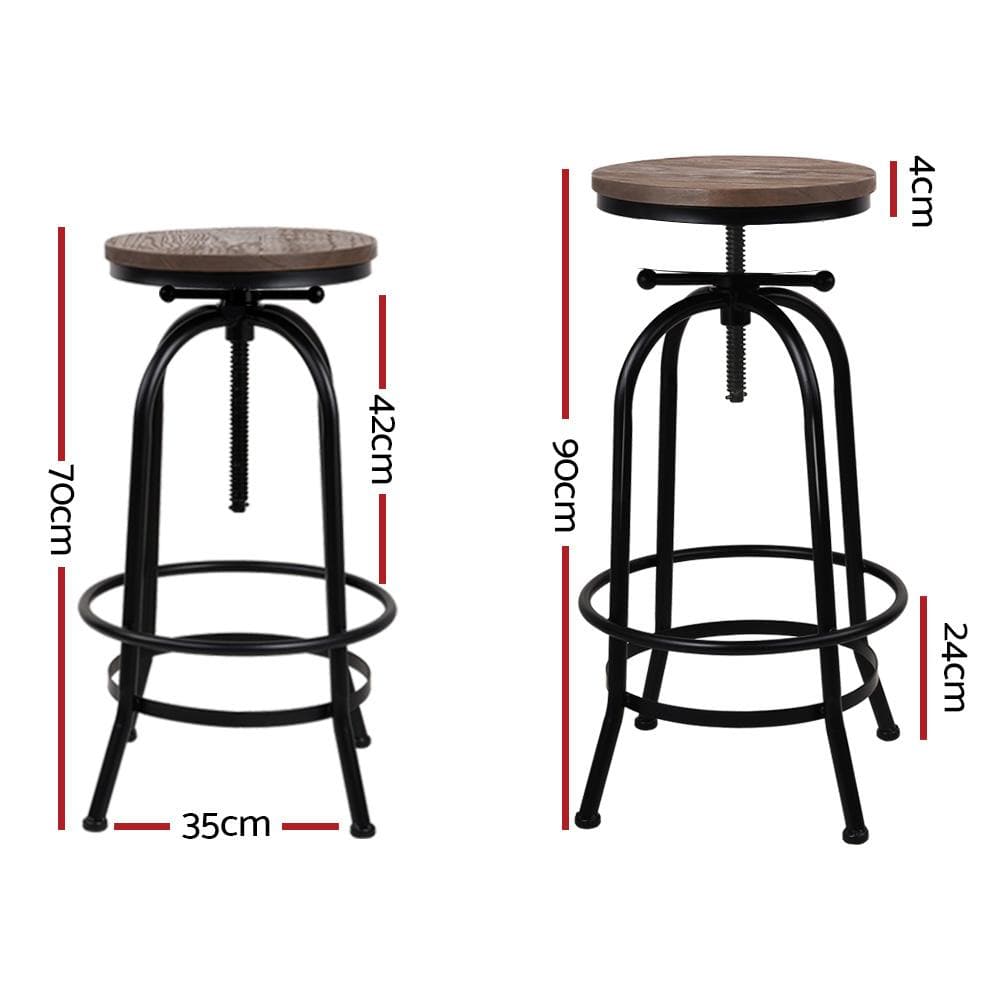 Artiss Set of 2 Bar Stool Industrial Round Seat Wood Metal - Black and Brown - Newstart Furniture