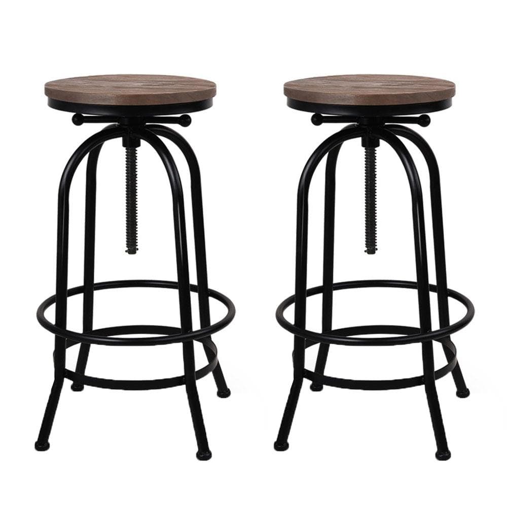 Artiss Set of 2 Bar Stool Industrial Round Seat Wood Metal - Black and Brown - Newstart Furniture