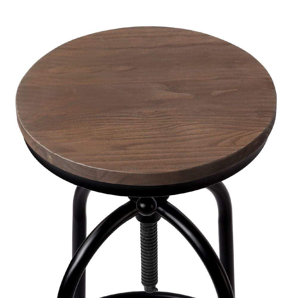 Artiss Set of 2 Bar Stool Industrial Round Seat Wood Metal - Black and Brown - Newstart Furniture