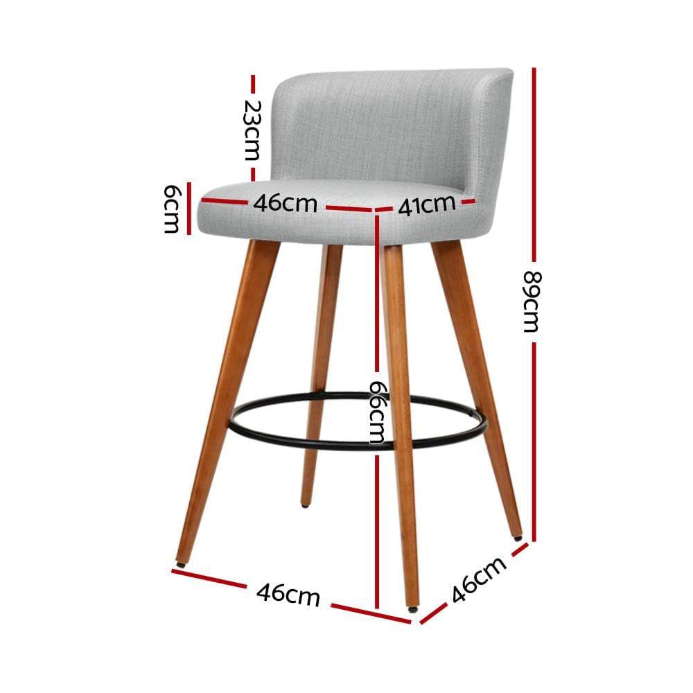 Artiss Set of 4 Wooden Fabric Bar Stools Circular Footrest - Light Grey - Newstart Furniture