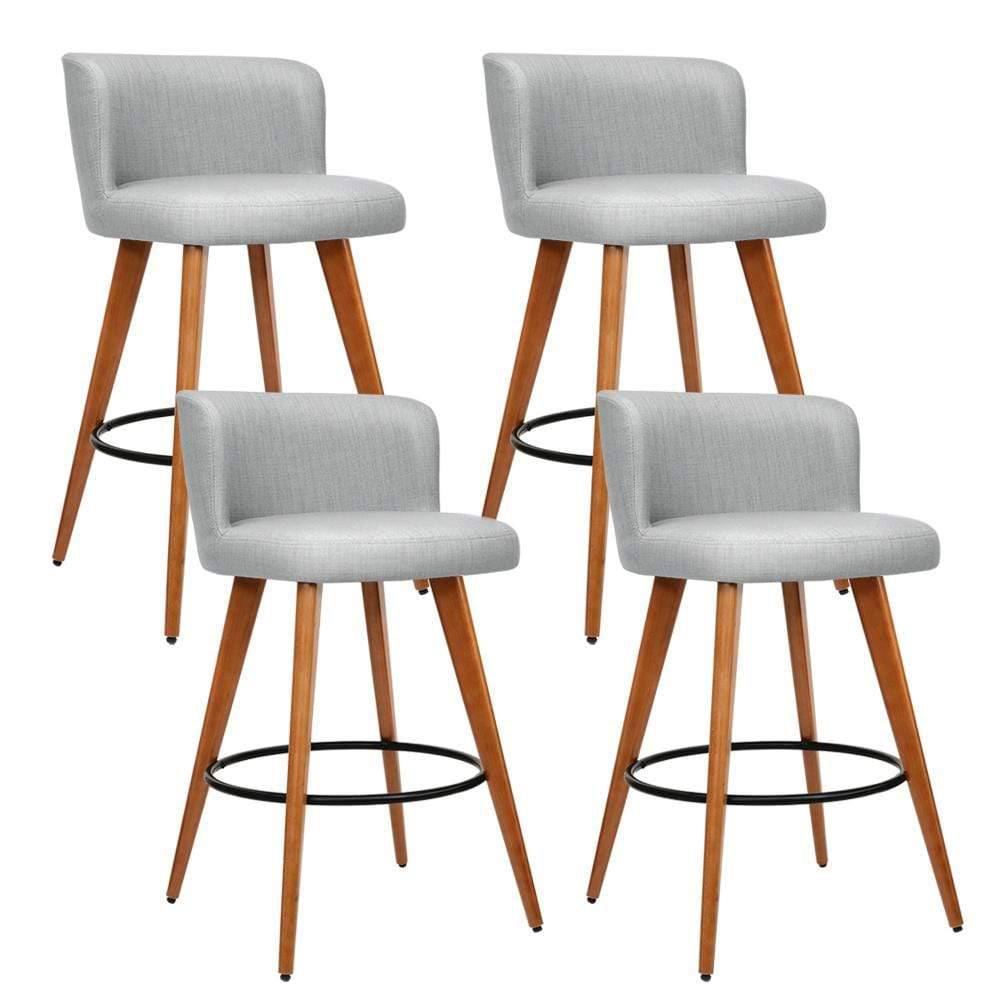 Artiss Set of 4 Wooden Fabric Bar Stools Circular Footrest - Light Grey - Newstart Furniture