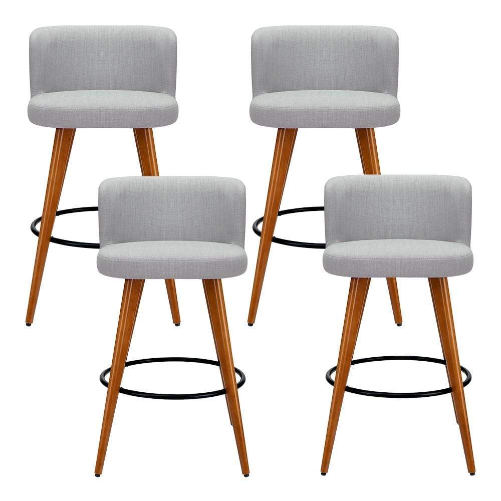Artiss Set of 4 Wooden Fabric Bar Stools Circular Footrest - Light Grey - Newstart Furniture
