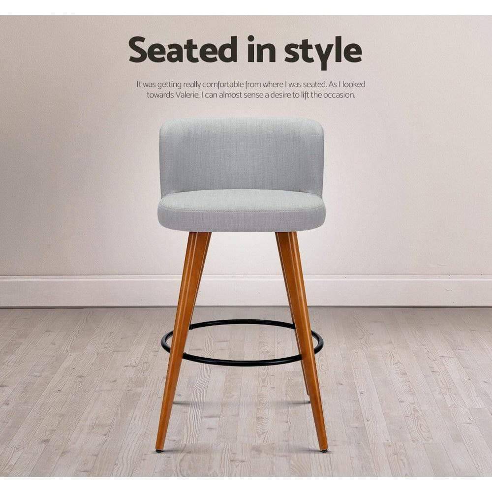 Artiss Set of 4 Wooden Fabric Bar Stools Circular Footrest - Light Grey - Newstart Furniture