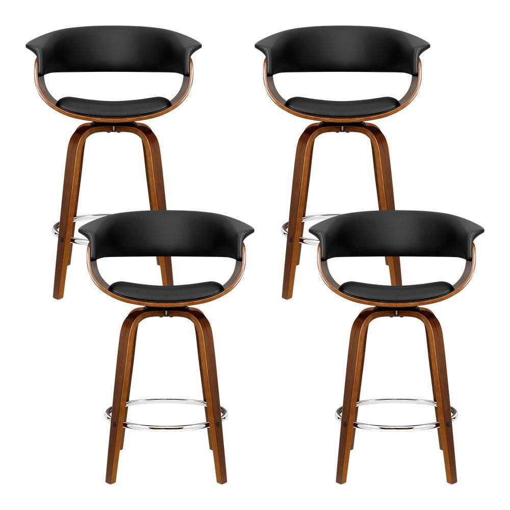 Artiss Set of 4 Swivel PU Leather Bar Stool - Wood and Black - Newstart Furniture