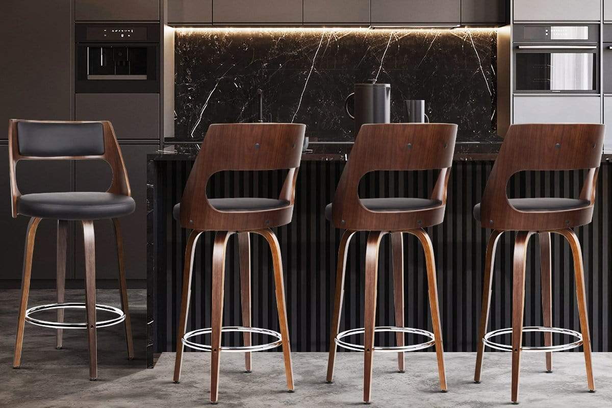 Artiss Set of 4 Wooden Bar Stools PU Leather - Black and Wood - Newstart Furniture