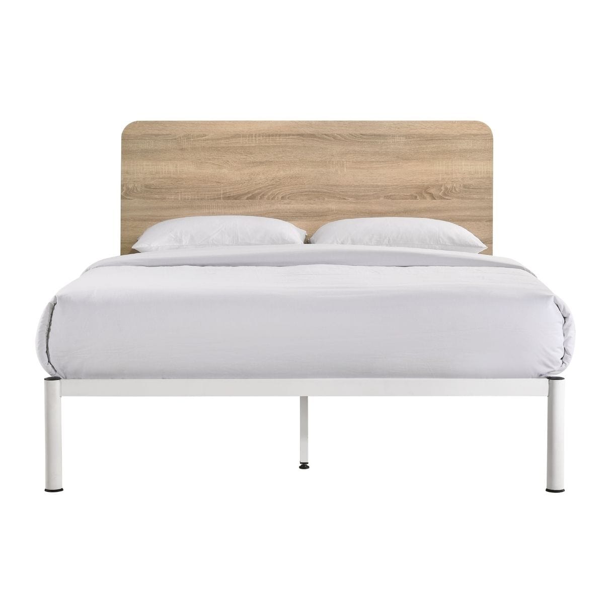 Chesca Bed Frame Modern White Metal & Wood King - Newstart Furniture