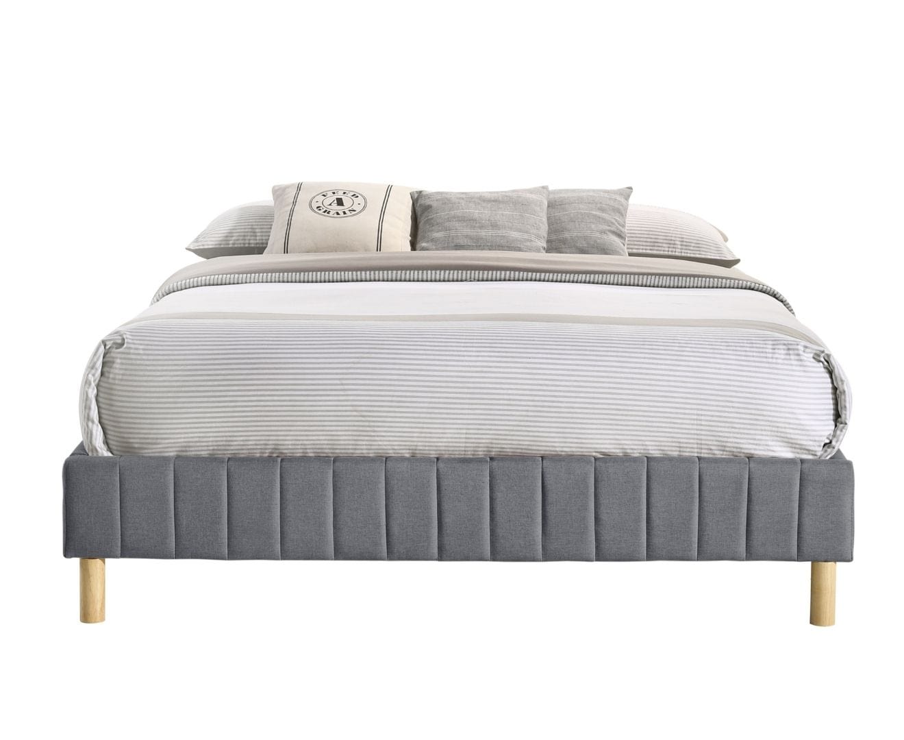 Aries Contemporary Platform Bed Base Fabric Frame with Timber Slat Double Light Grey - Newstart Furniture