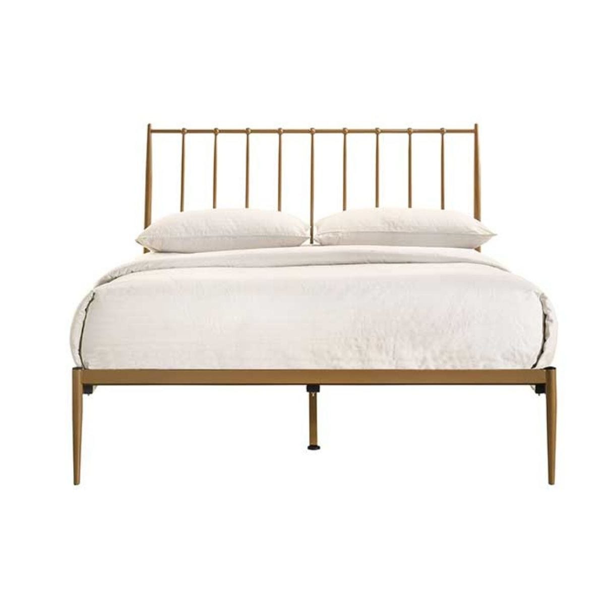 Metal Bed Frame Base Platform in Gold Double Mid Century Timber Slat - Newstart Furniture