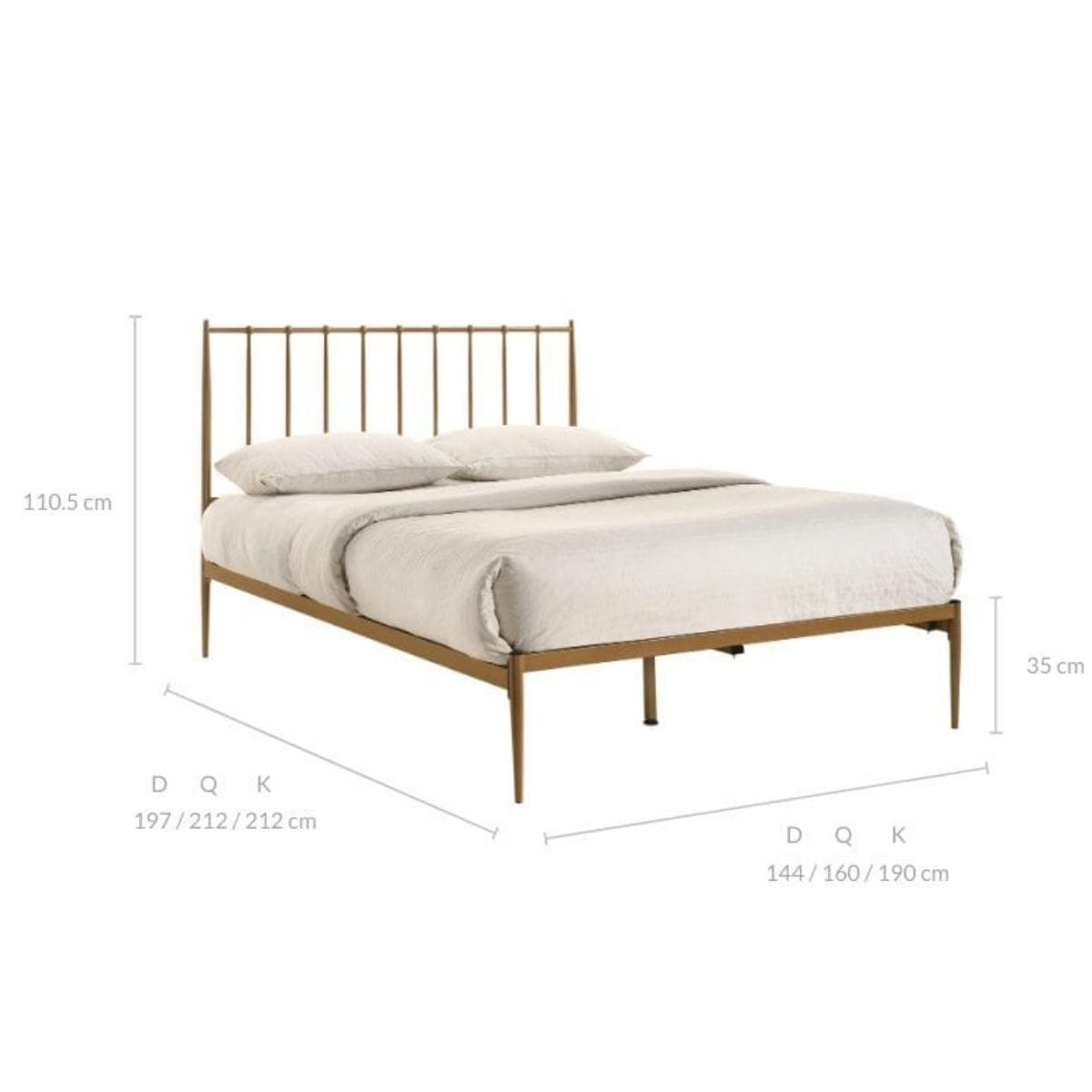 Metal Bed Frame Base Platform in Gold Queen Mid Century Timber Slat - Newstart Furniture