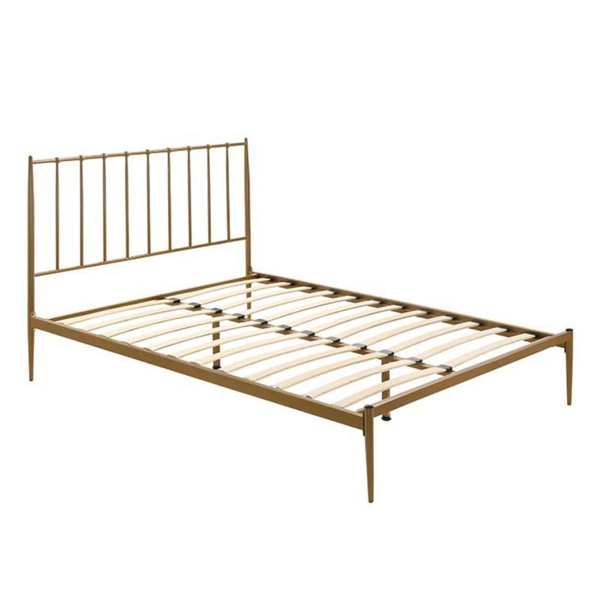 Metal Bed Frame Base Platform in Gold Queen Mid Century Timber Slat - Newstart Furniture