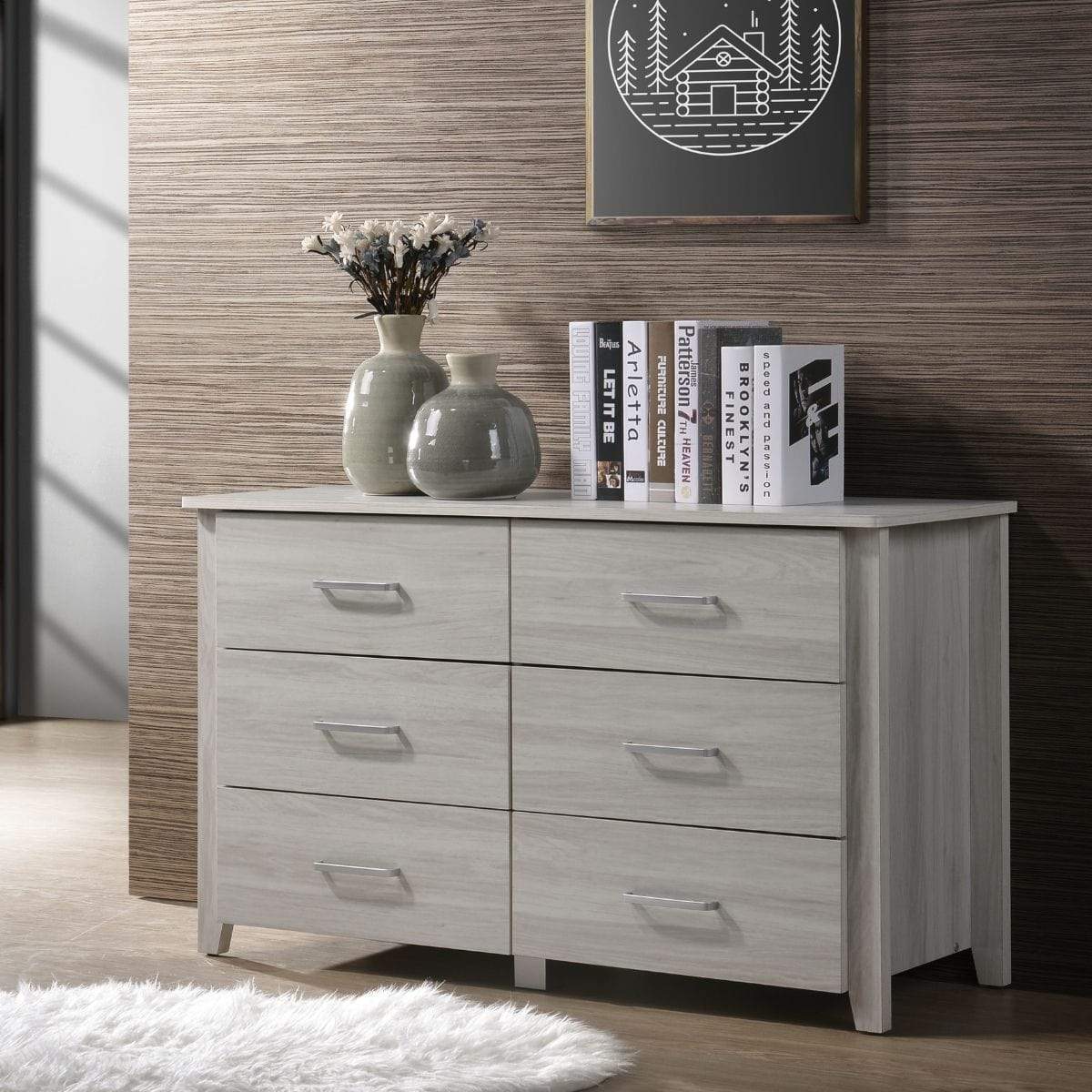 White 6 Chest of Drawers Bedroom Cabinet Storage Tallboy Dresser - Newstart Furniture