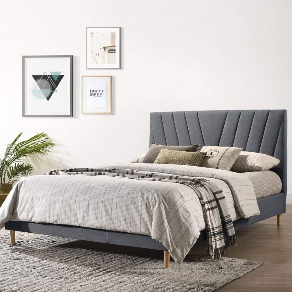 Modern Contemporary Upholstered Fabric Platform Bed Base Frame King Light Grey - Newstart Furniture