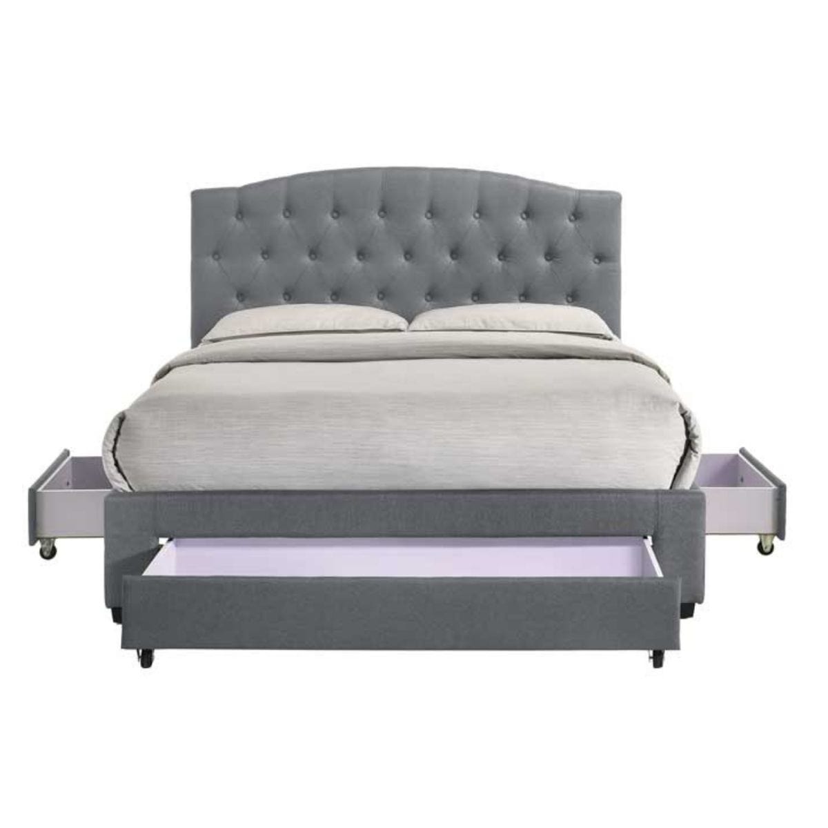 French Provincial Modern Fabric Platform Bed Base Frame with Storage Drawers King Light Grey - Newstart Furniture