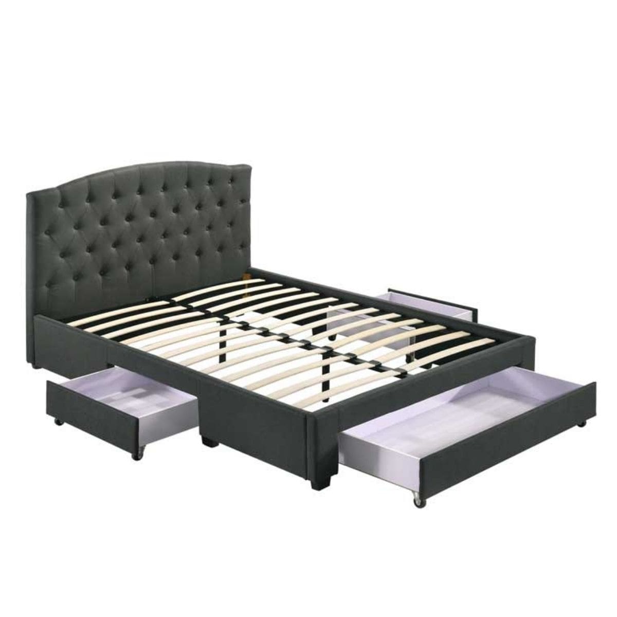 French Provincial Modern Fabric Platform Bed Base Frame with Storage Drawers Queen Charcoal - Newstart Furniture