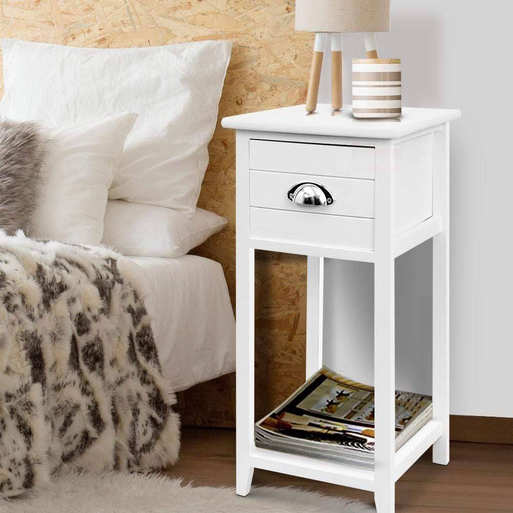 Artiss Bedside Table Nightstand Drawer Storage Cabinet Lamp Side Shelf White - Newstart Furniture