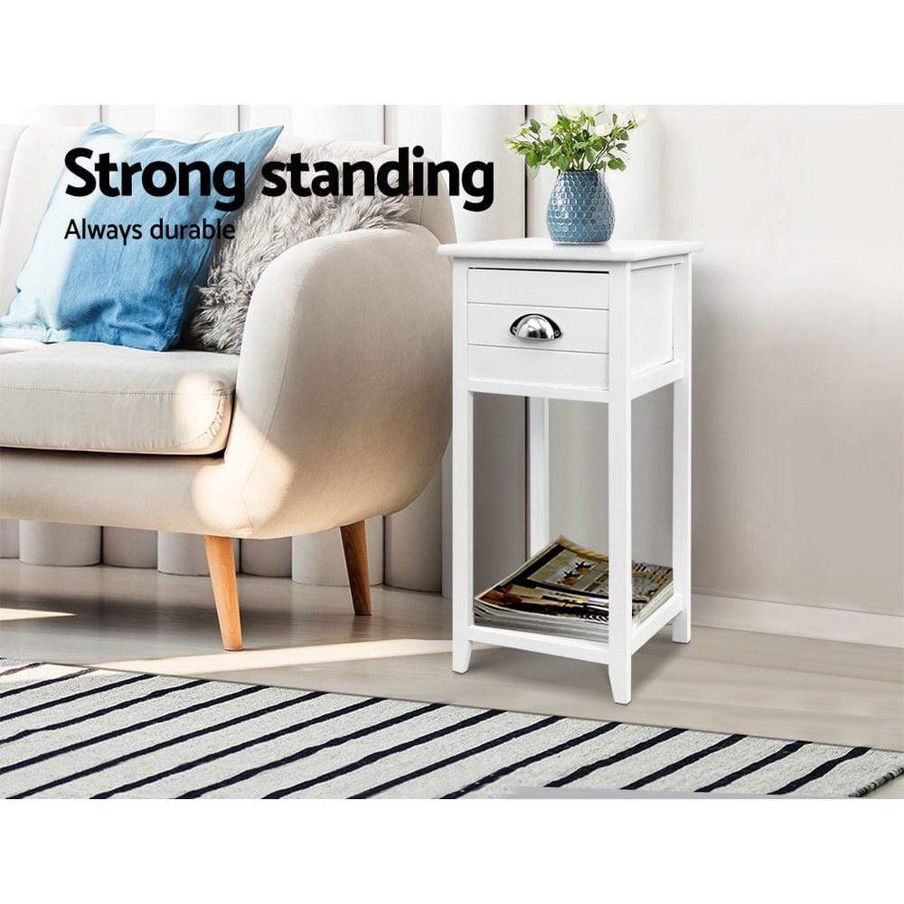 Artiss Bedside Table Nightstand Drawer Storage Cabinet Lamp Side Shelf White - Newstart Furniture