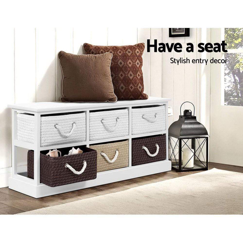 Artiss Storage Bench Shoe Organiser 6 Drawers Chest Cabinet Rack Box Shelf Stool - Newstart Furniture