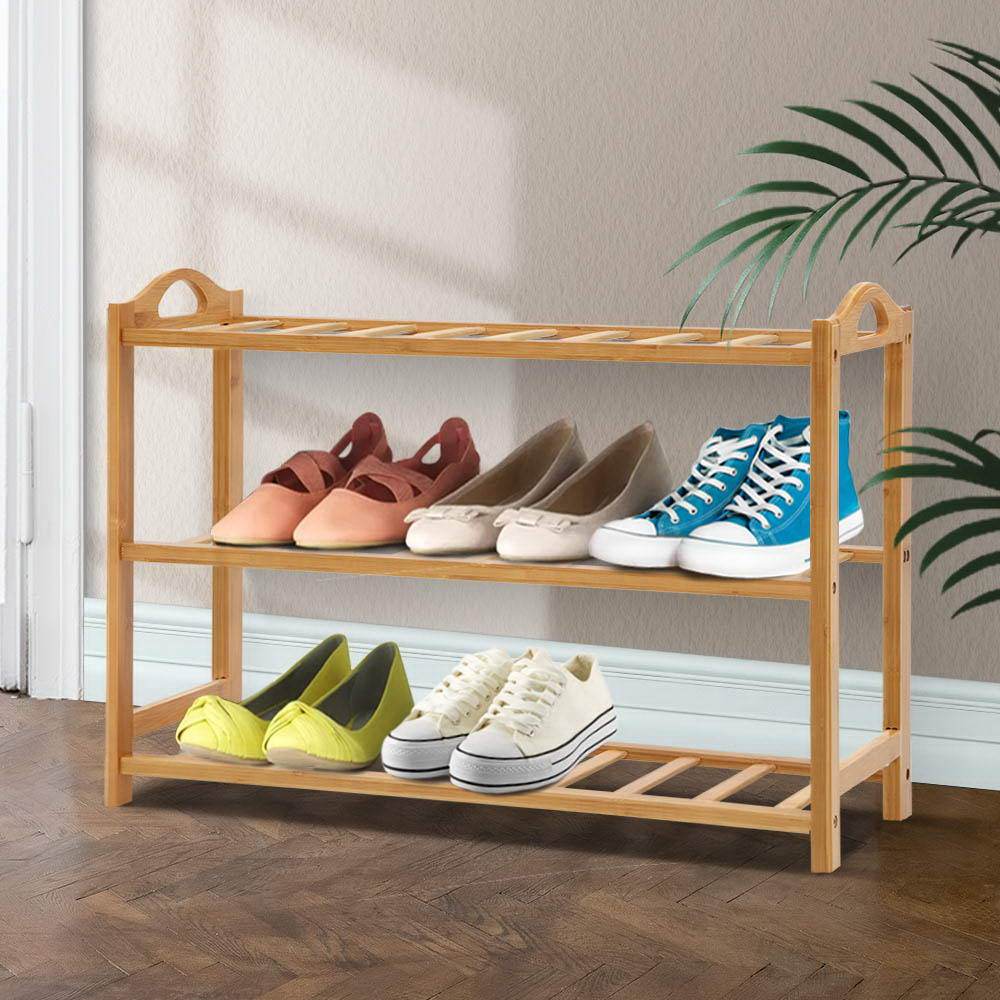 Artiss 3 Tiers Bamboo Shoe Rack Storage Organiser Wooden Shelf Stand Shelves - Newstart Furniture