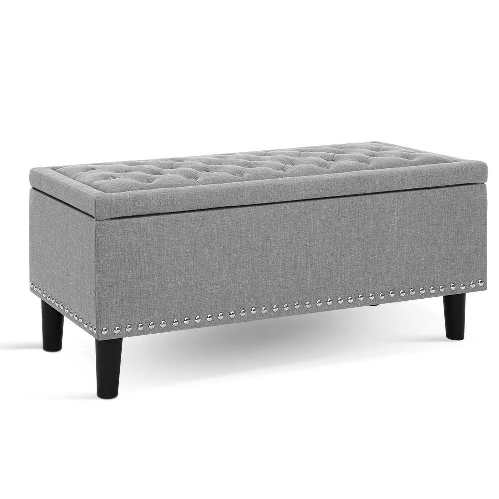 Artiss Storage Ottoman Blanket Box Linen Fabric Chest Foot Stool Toy Bench Grey - Newstart Furniture