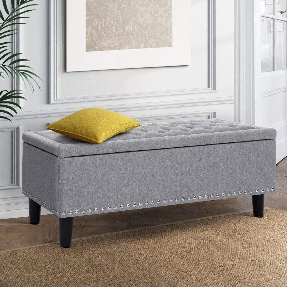 Artiss Storage Ottoman Blanket Box Linen Fabric Chest Foot Stool Toy Bench Grey - Newstart Furniture