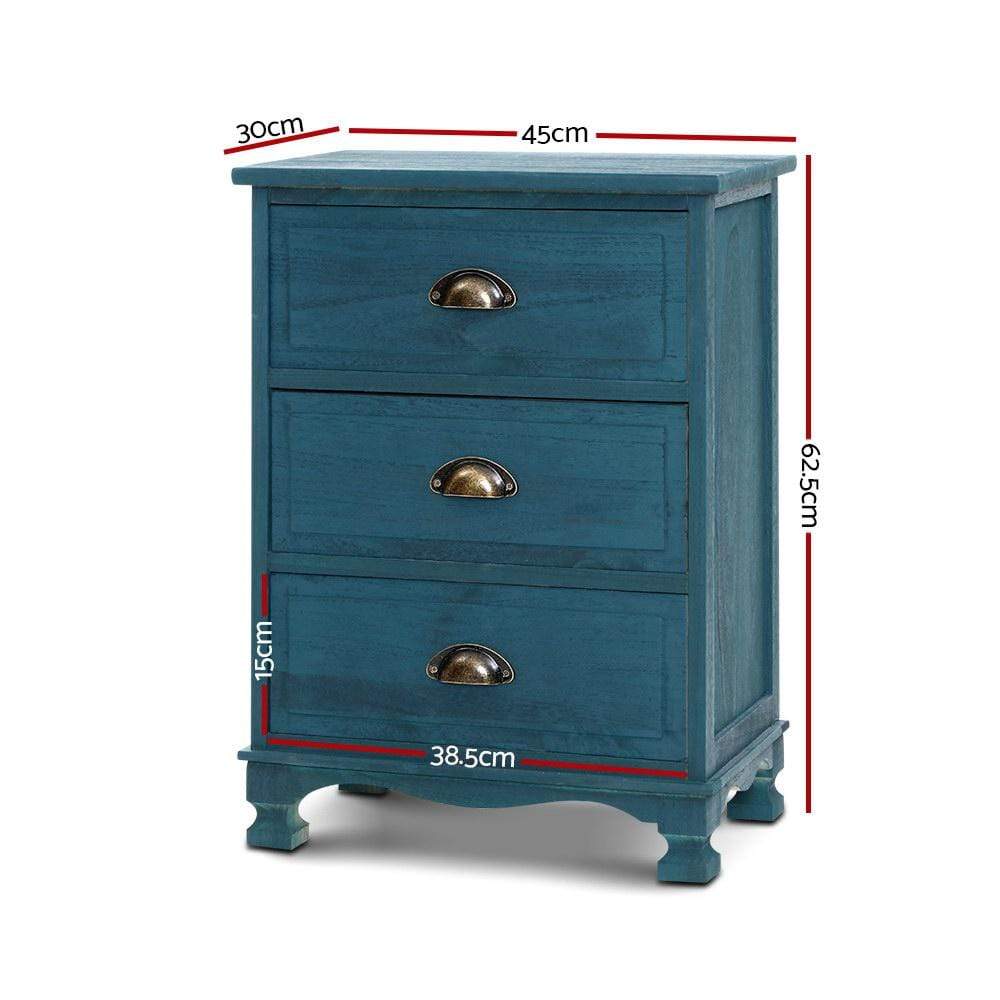 Artiss Bedside Tables Drawers Side Table Cabinet Vintage Blue Storage Nightstand - Newstart Furniture