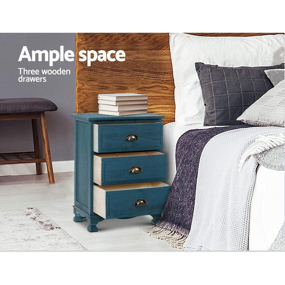 Artiss Bedside Tables Drawers Side Table Cabinet Vintage Blue Storage Nightstand - Newstart Furniture