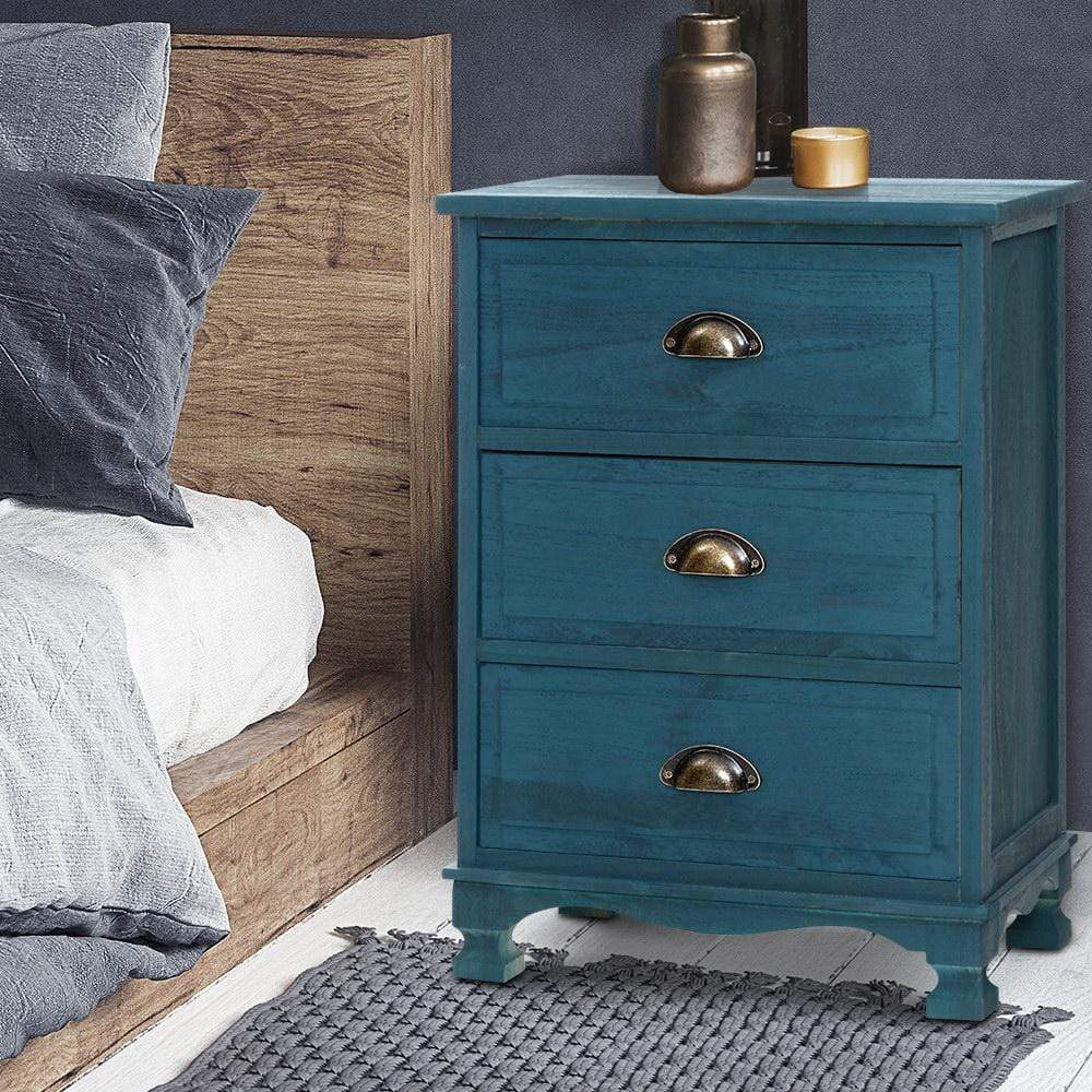 Artiss Bedside Tables Drawers Side Table Cabinet Vintage Blue Storage Nightstand - Newstart Furniture