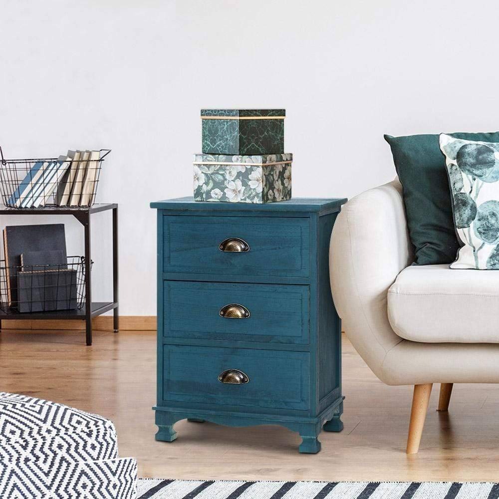 Artiss Bedside Tables Drawers Side Table Cabinet Vintage Blue Storage Nightstand - Newstart Furniture