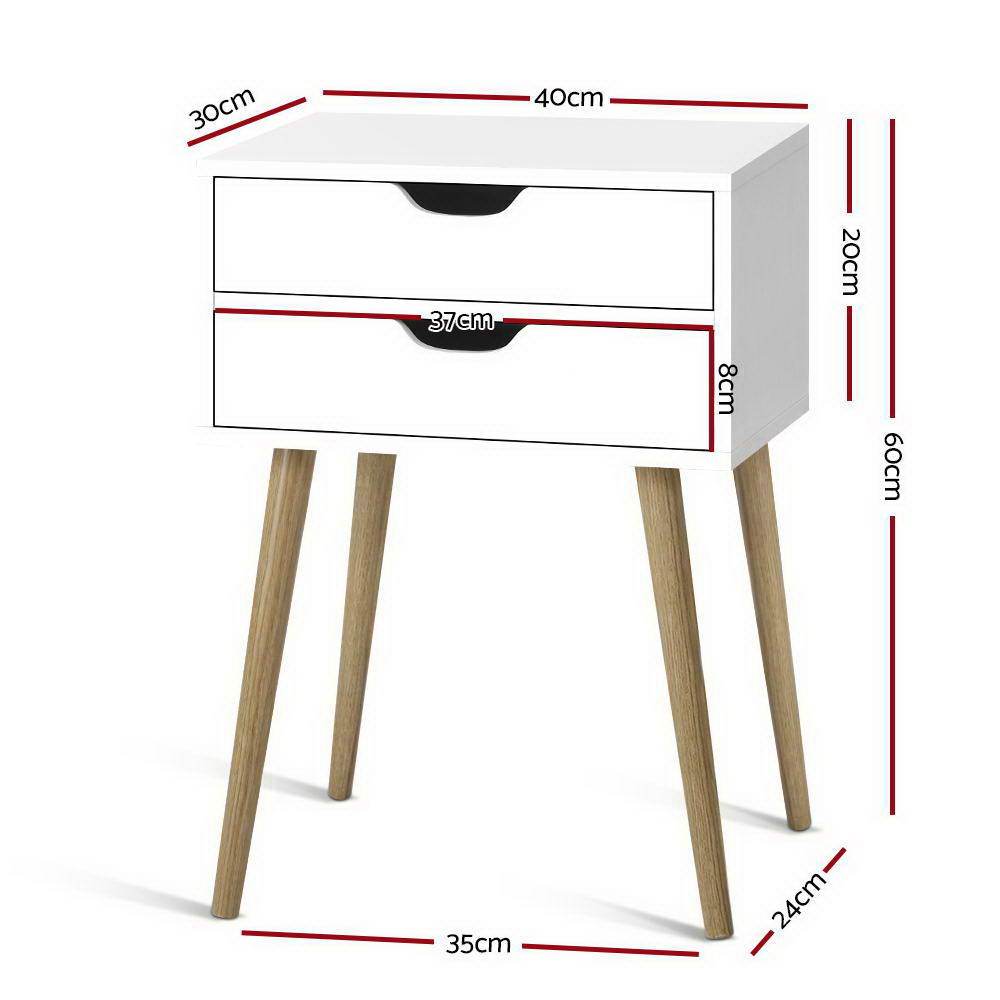 Artiss Bedside Tables Drawers Side Table Nightstand Wood Storage Cabinet White - Newstart Furniture