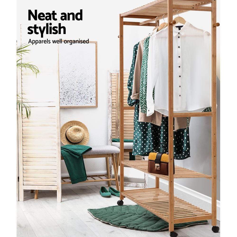 Artiss Bamboo Clothes Rack Coat Stand Garment Hanger Wardrobe Portable Airer - Newstart Furniture
