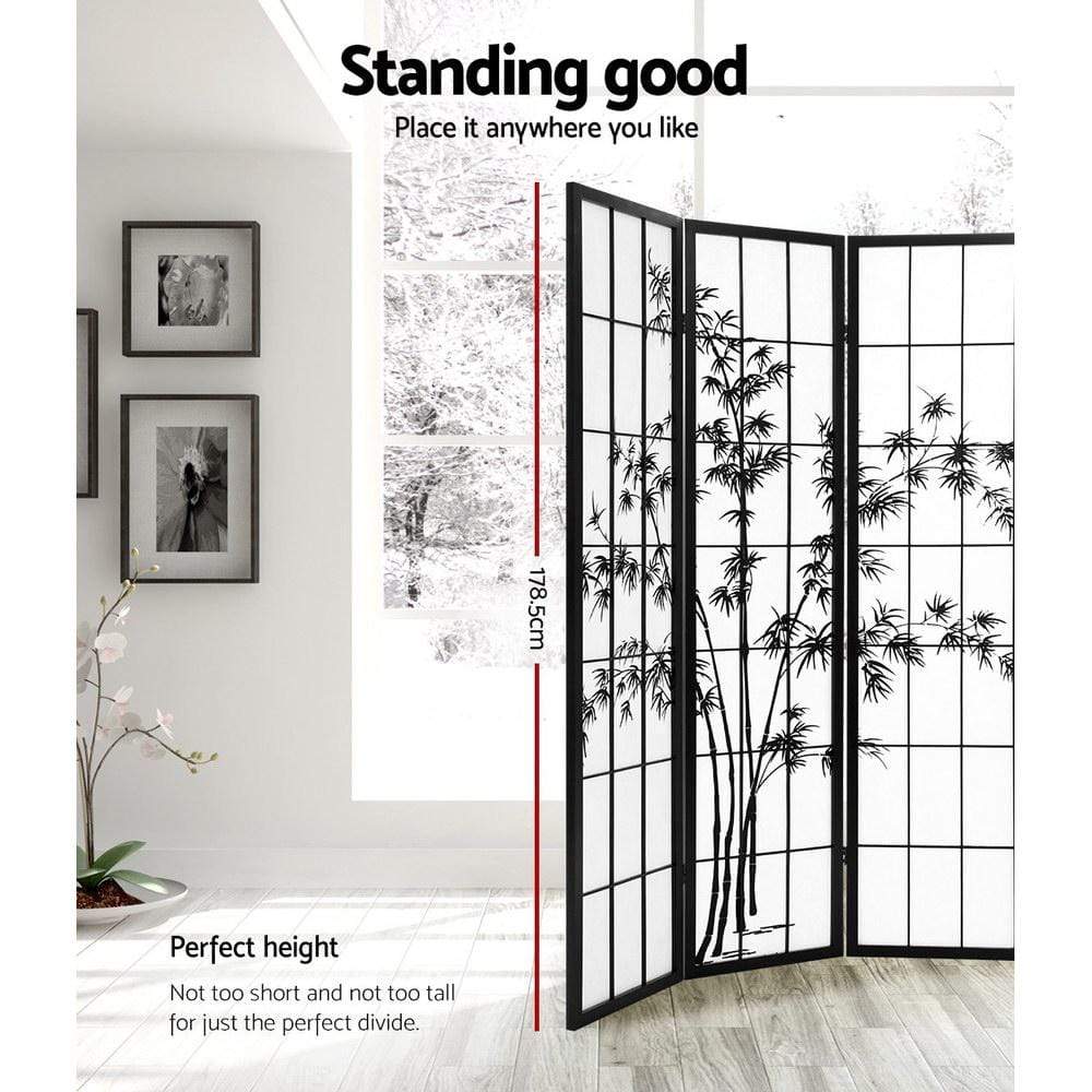 Artiss 4 Panel Room Divider Screen Privacy Dividers Pine Wood Stand Shoji Bamboo Black White - Newstart Furniture