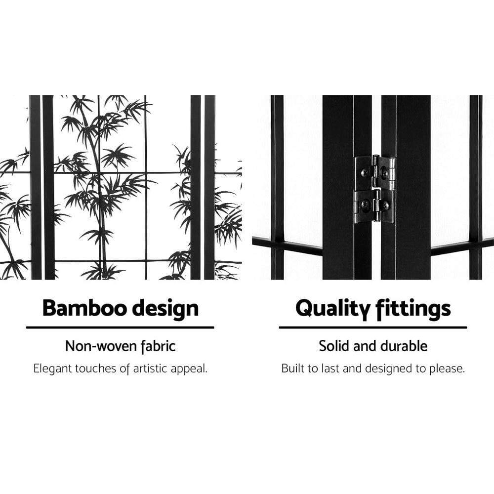 Artiss 4 Panel Room Divider Screen Privacy Dividers Pine Wood Stand Shoji Bamboo Black White - Newstart Furniture