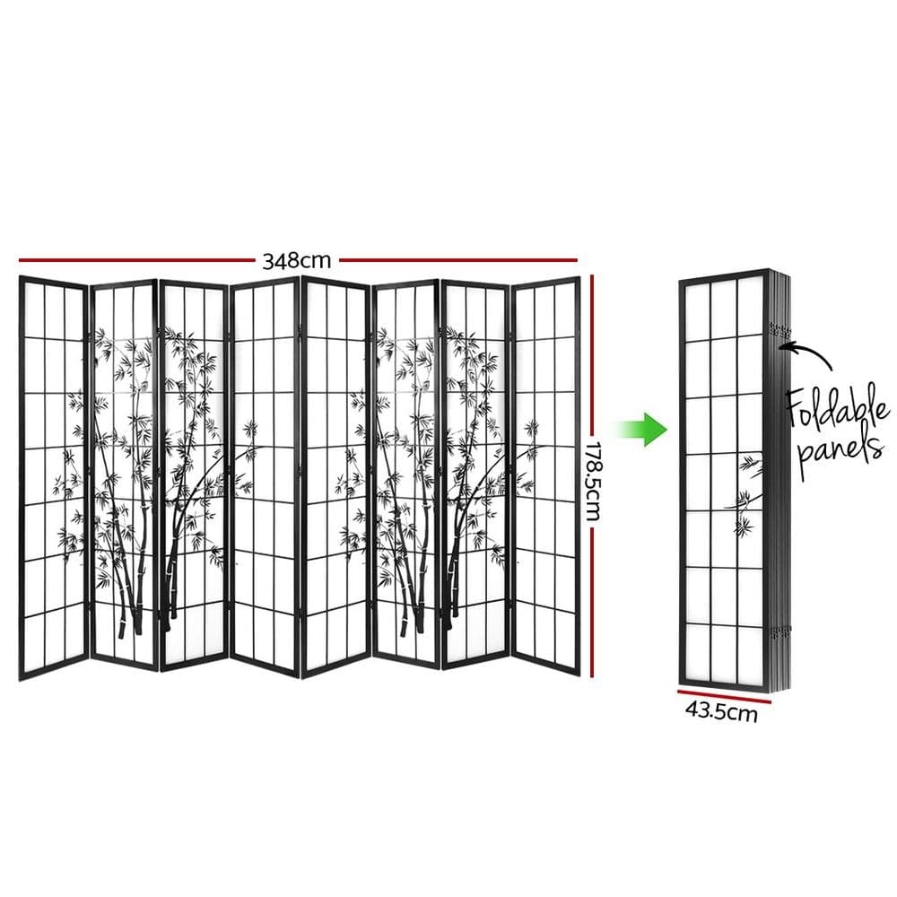 Artiss 8 Panel Room Divider Screen Privacy Dividers Pine Wood Stand Shoji Bamboo Black White - Newstart Furniture