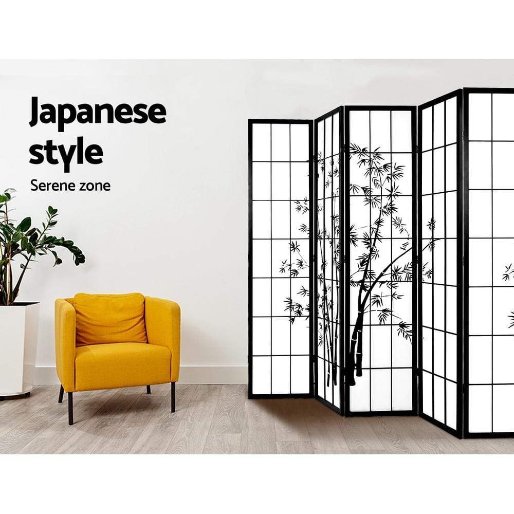 Artiss 8 Panel Room Divider Screen Privacy Dividers Pine Wood Stand Shoji Bamboo Black White - Newstart Furniture