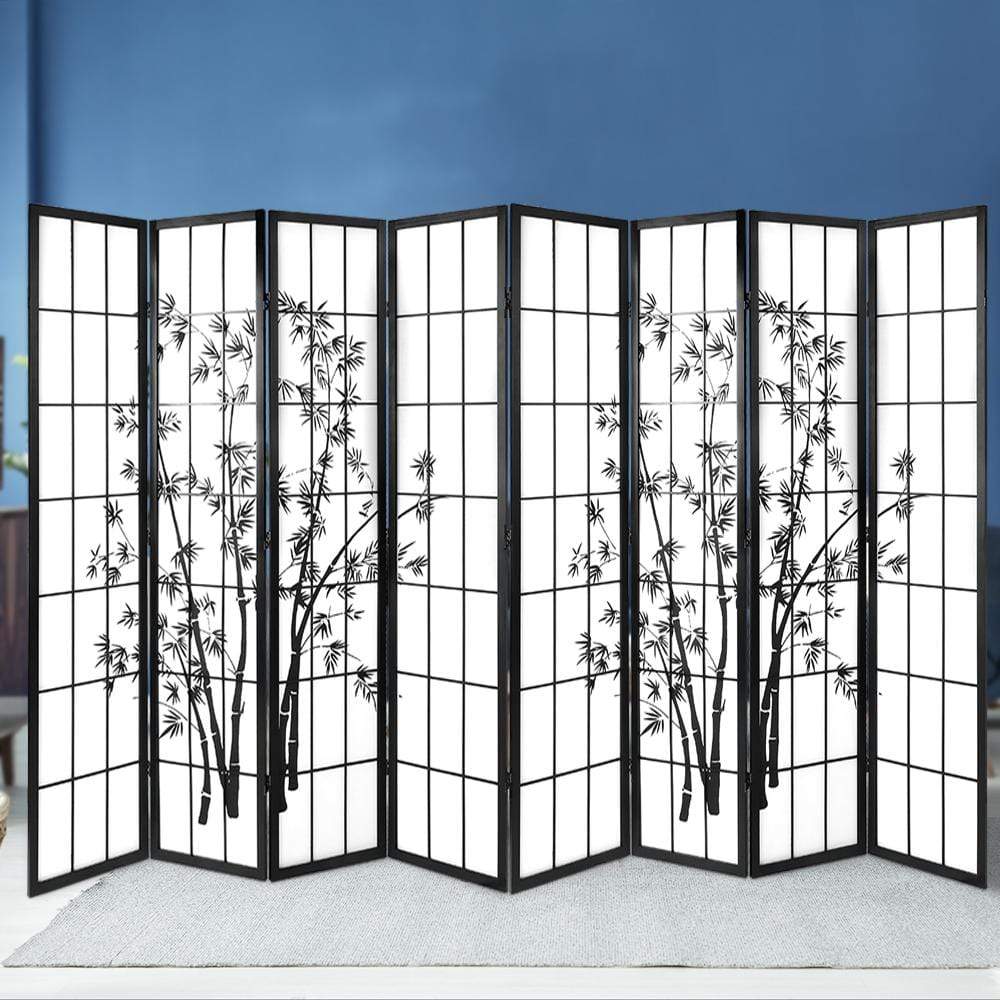 Artiss 8 Panel Room Divider Screen Privacy Dividers Pine Wood Stand Shoji Bamboo Black White - Newstart Furniture