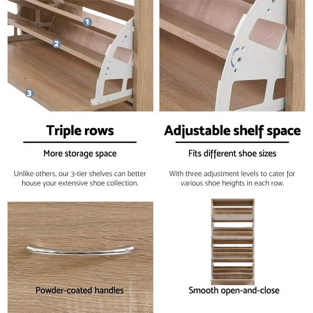 Artiss Shoe Cabinet Shoes Storage Rack Organiser 60 Pairs Wood Shelf Drawer - Newstart Furniture
