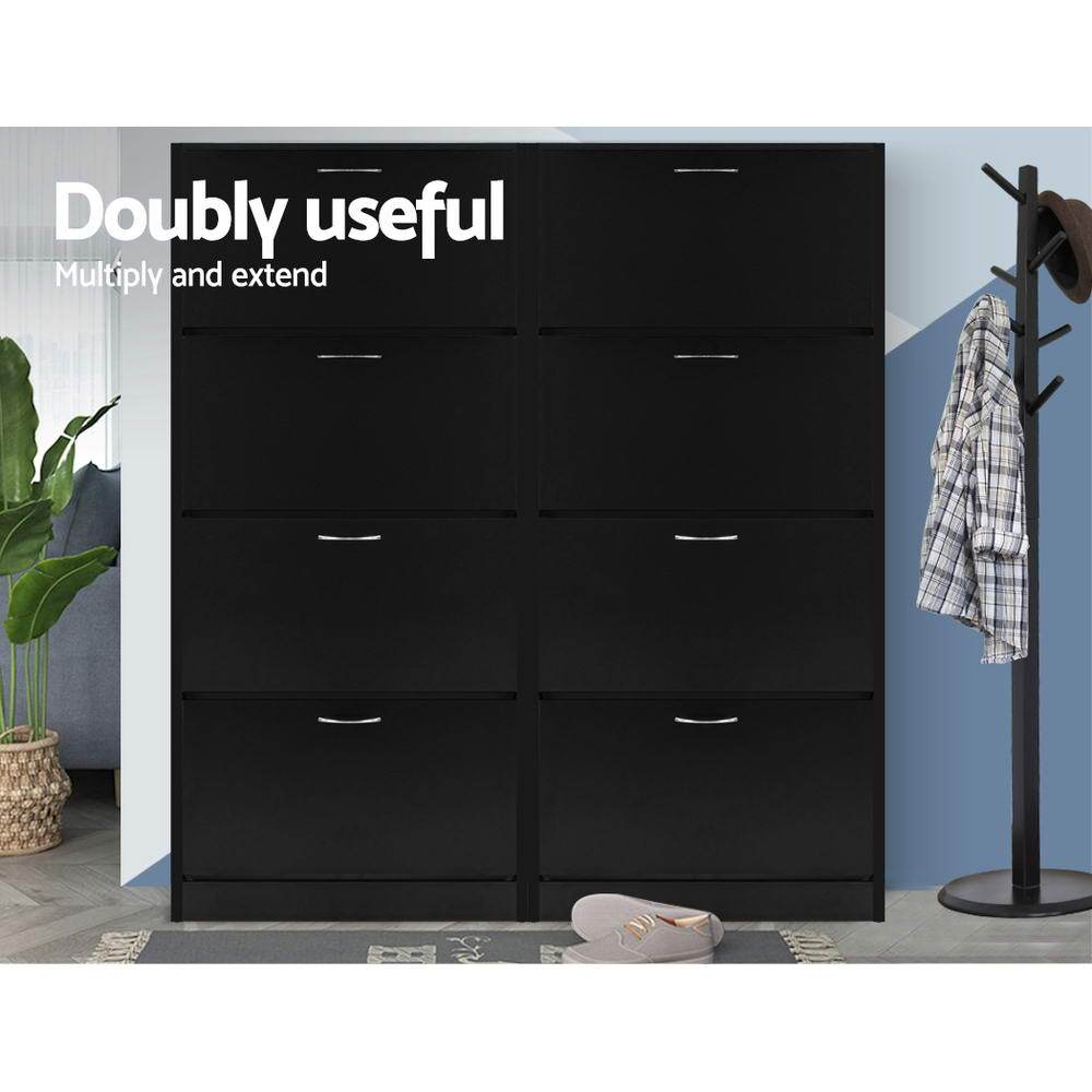 Artiss Shoe Cabinet Shoes Storage Rack Organiser 60 Pairs Black Shelf Drawer - Newstart Furniture