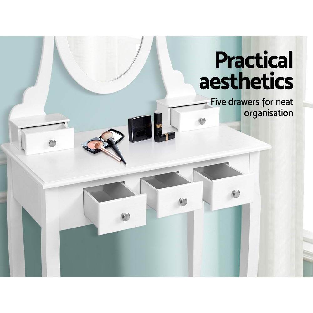 Artiss Dressing Table Stool Set Mirror Drawers Makeup Cabinet Storage Desk White - Newstart Furniture