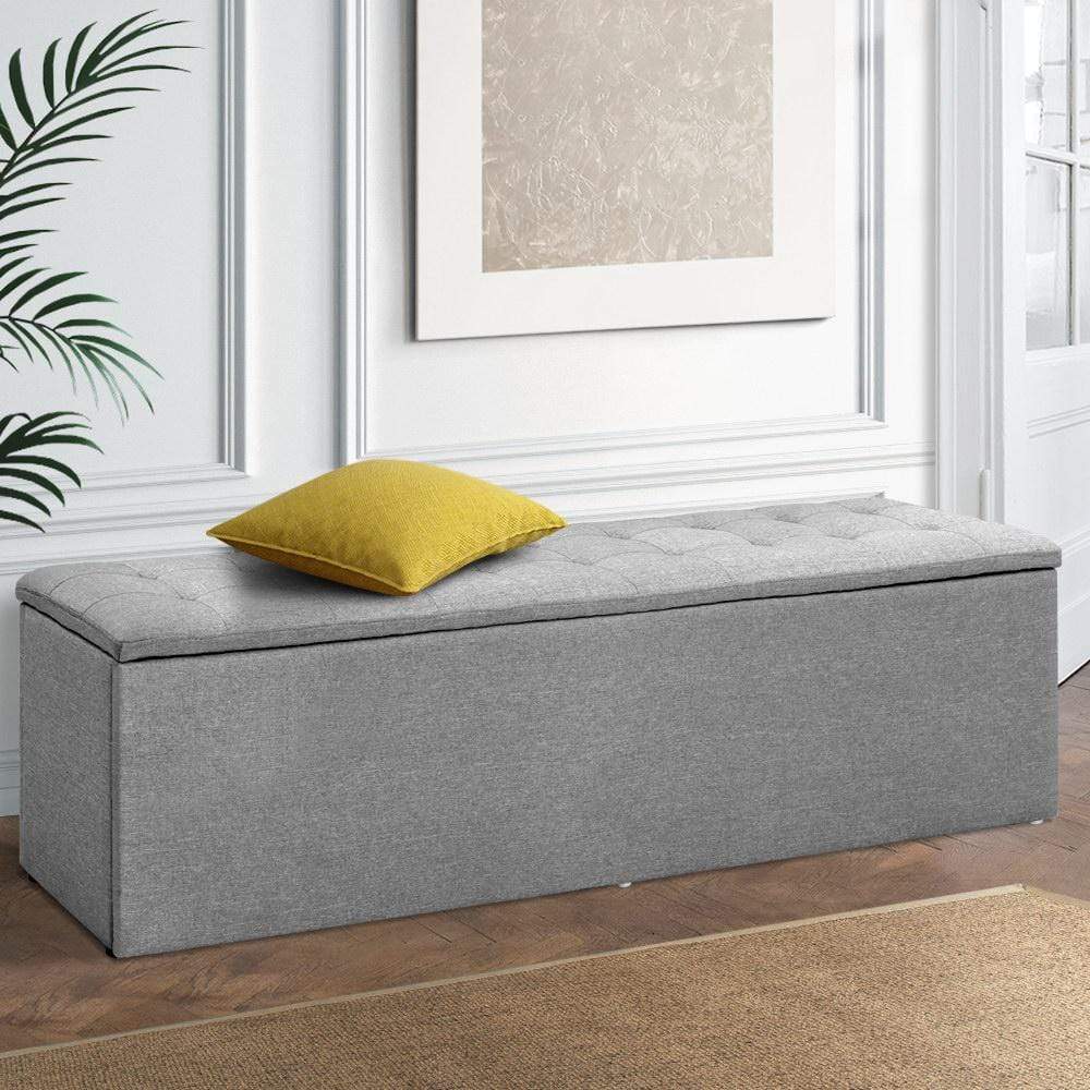 Artiss Storage Ottoman Blanket Box Grey LARGE Fabric Rest Chest Toy Foot Stool - Newstart Furniture