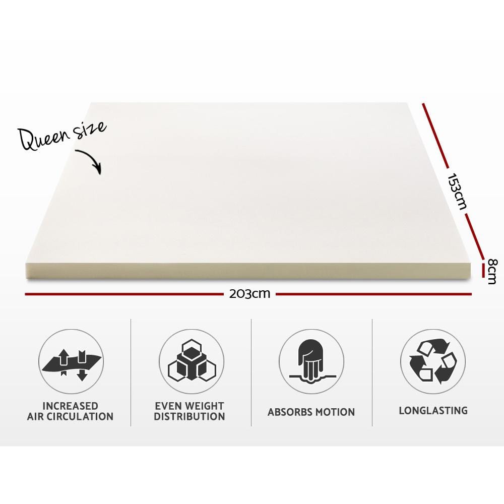 Giselle Bedding Memory Foam Mattress Topper w/Cover 8cm - Queen - Newstart Furniture