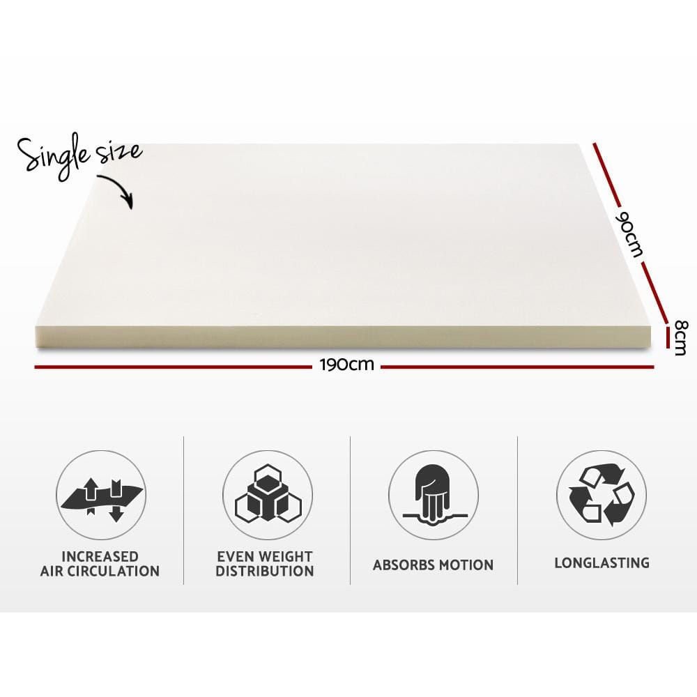 Giselle Bedding Memory Foam Mattress Topper w/Cover 8cm - Single - Newstart Furniture