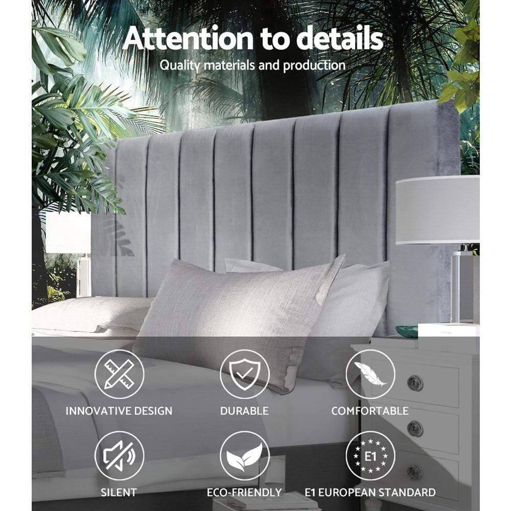Artiss VELA Bed Head Headboard Queen Size Bedhead Velvet Grey - Newstart Furniture