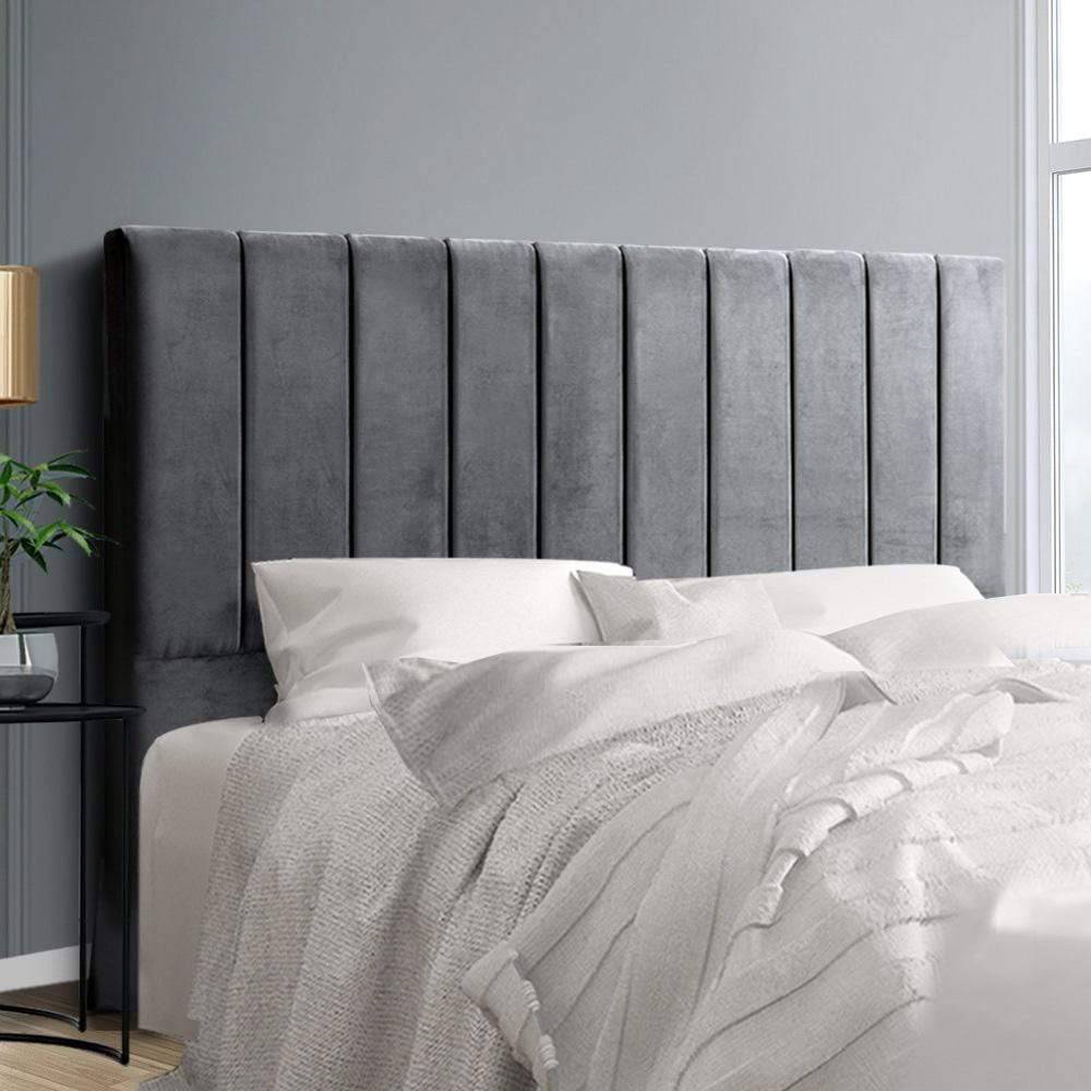 Artiss VELA Bed Head Headboard King Size Bedhead Velvet Grey - Newstart Furniture