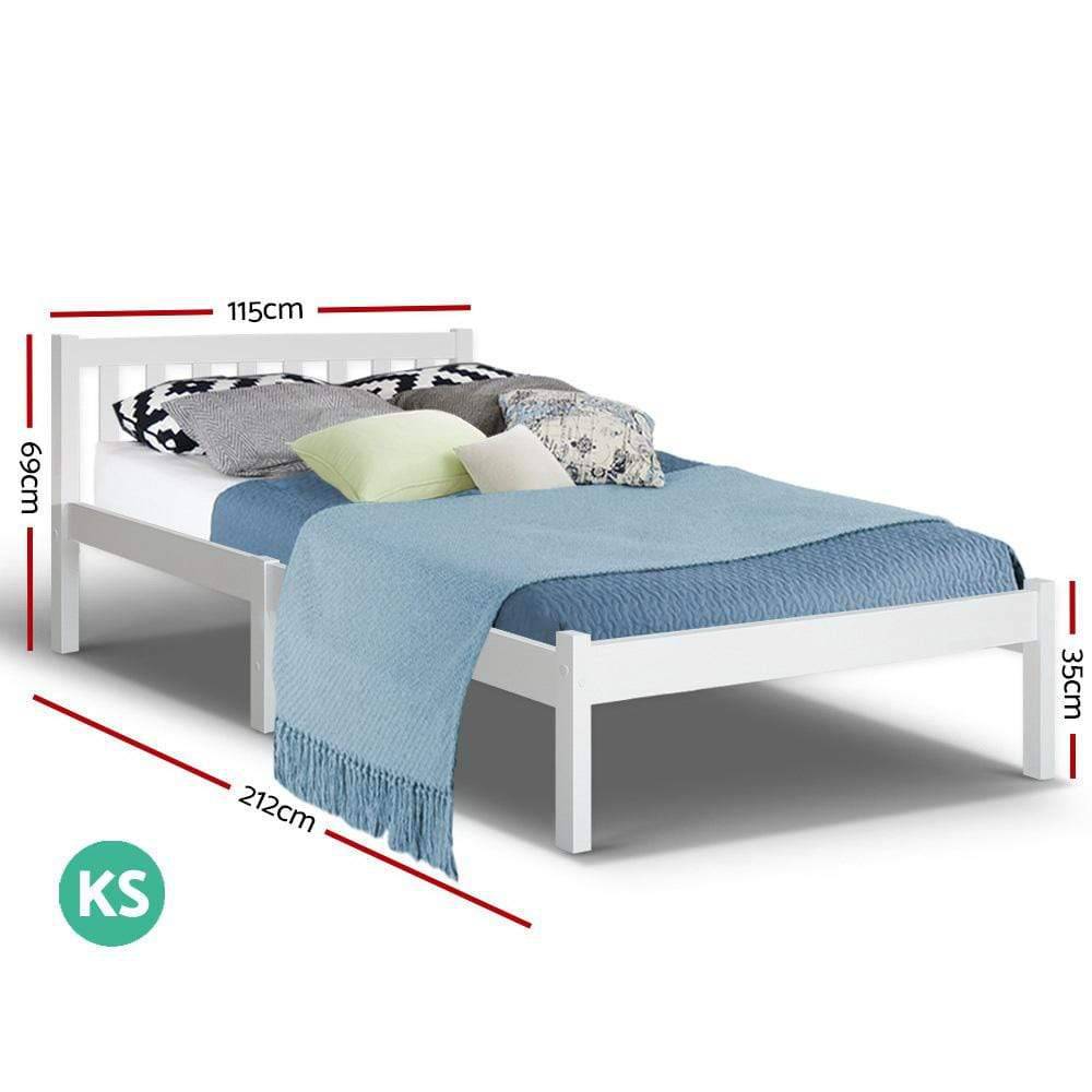 King Single Wooden Bed Frame - White - Newstart Furniture